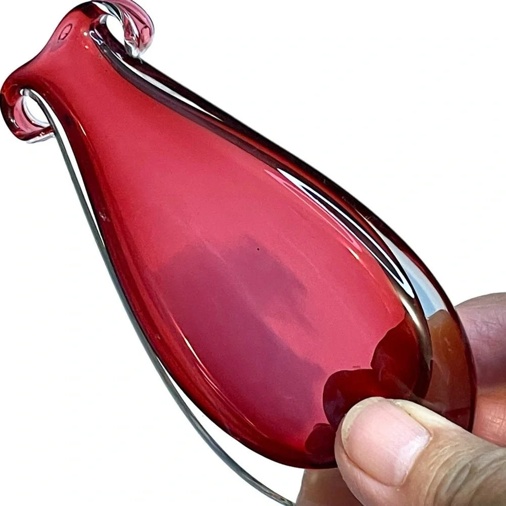 Janet Zug Ruby Red Amphora 4” Handblown signed 90’s Hanging Glass Vase
